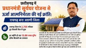  छत्तीसगढ़ में प्रधानमंत्री सूर्यघर योजना से ऊर्जा आत्मनिर्भरता की नई क्रांतिः रायगढ़ बना अग्रणी जिला
