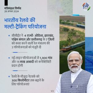 कैबिनेट ने झारखंड, ओडिशा, पश्चिम बंगाल और छत्तीसगढ़ के 7 जिलों को कवर करने वाली रेल मंत्रालय की 3 परियोजनाओं को मंजूरी दी कैबिनेट ने झारखंड, ओडिशा, पश्चिम बंगाल और छत्तीसगढ़ के 7 जिलों को कवर करने वाली रेल मंत्रालय की 3 परियोजनाओं को मंजूरी दी