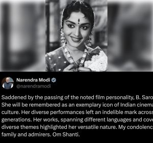 प्रधानमंत्री मोदी ने अभिनेत्री बी. सरोजा देवी के निधन पर जताया शोक 