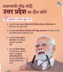 प्रधानमंत्री नरेन्&zwj;द्र मोदी आज वाराणसी से किसान सम्मान निधि की 20वीं किस्त जारी करेंगे